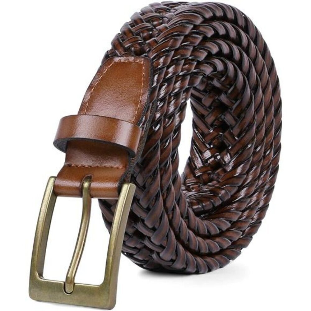 Mens Braided Leather Belt Woven Cowhide Adjustable Fit Casual Jeans Accessory
